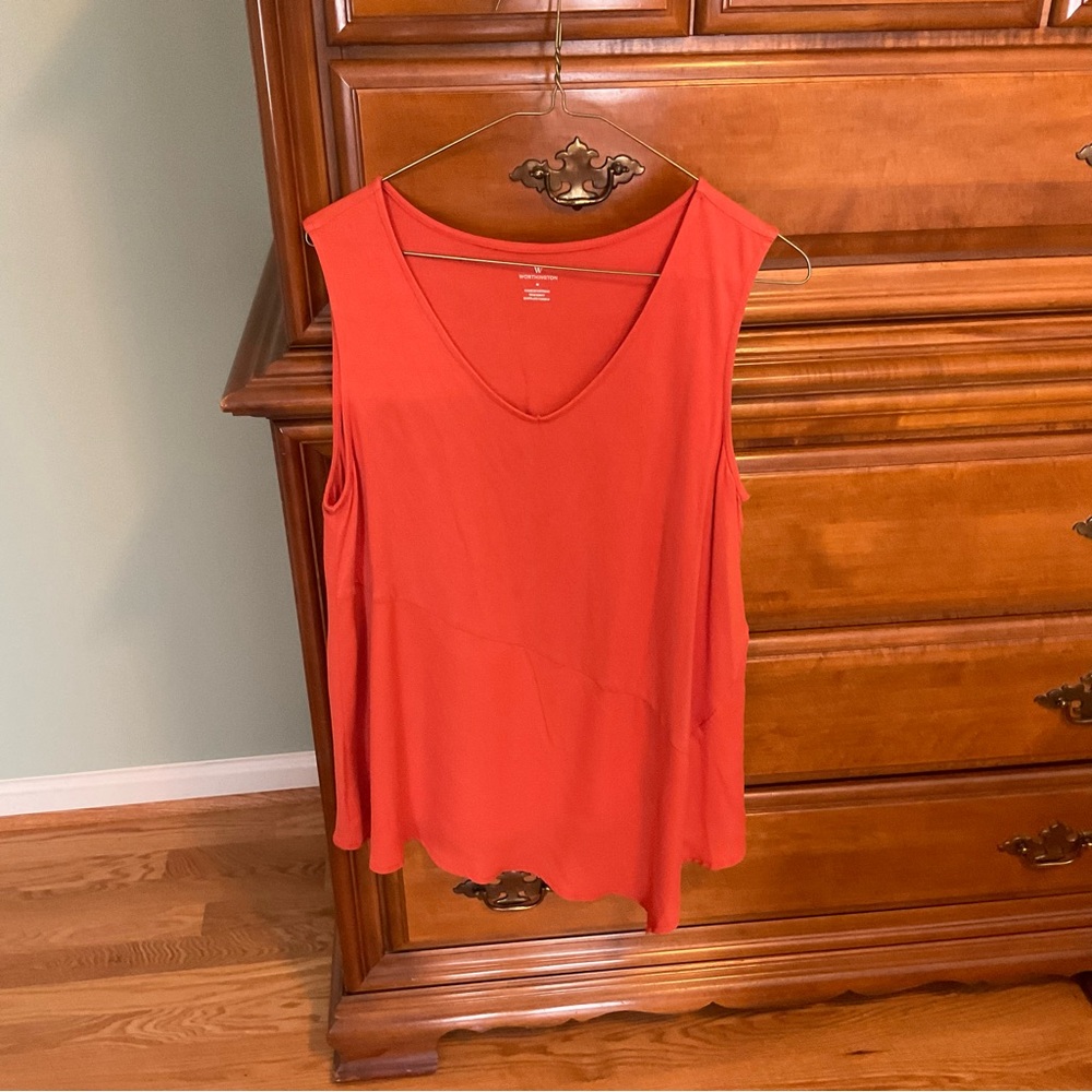 Worthington Orange Asymmetrical Sleeveless Tank Style Top
